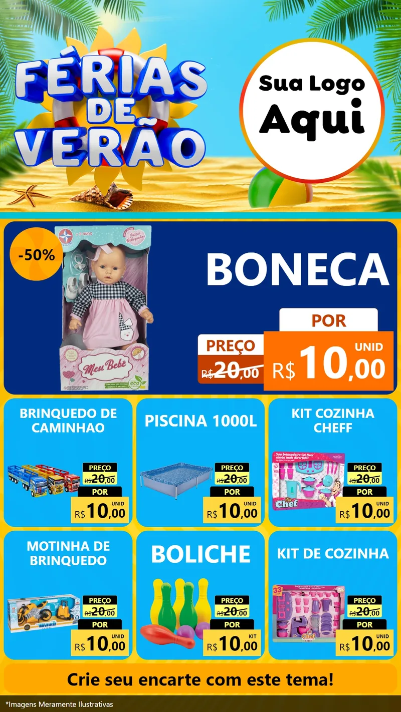 Modelo de Rede Social para Stories com o tema Férias de Verão para Brinquedos