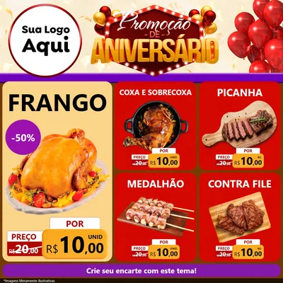 Modelo de Rede Social para Feed Facebook com o tema Promoção de Aniversário para Assados