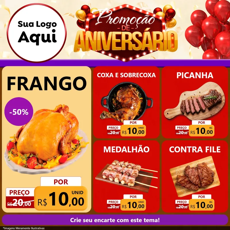Modelo de Rede Social para Feed Facebook com o tema Promoção de Aniversário para Assados