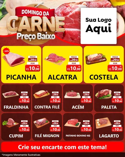 Modelo de Rede Social para Feed Instagram com o tema Domingo da Carne para Açougue