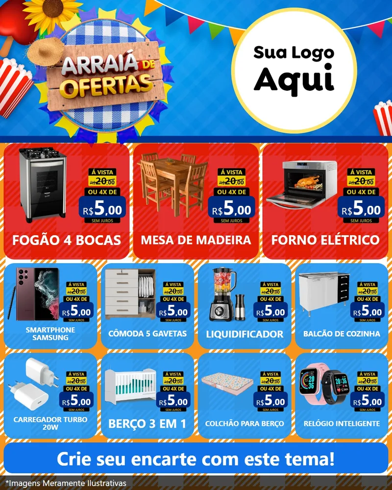 Modelo de Rede Social para Feed Instagram com o tema Arraiá de Ofertas para Móveis e Eletro