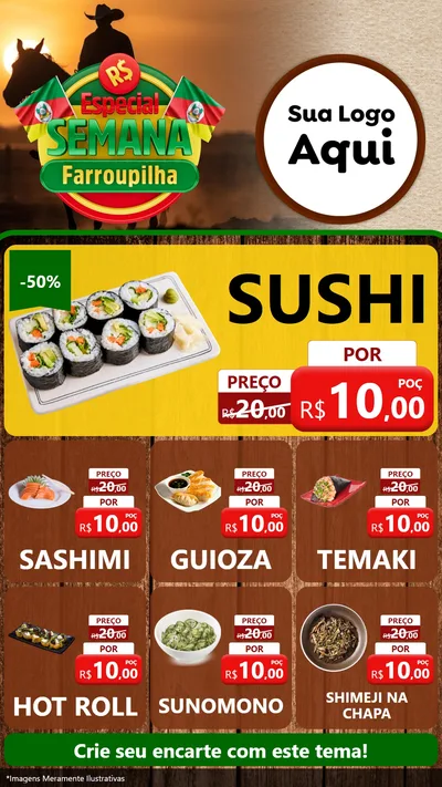 Modelo de Rede Social para Stories com o tema Especial Semana Farroupilha para Comida japonesa