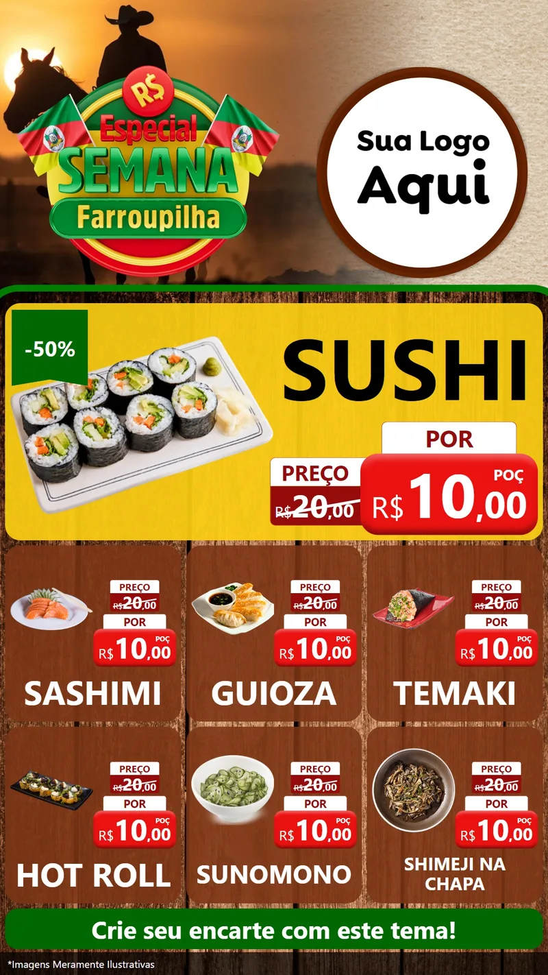 Modelo de Rede Social para Stories com o tema Especial Semana Farroupilha para Comida japonesa