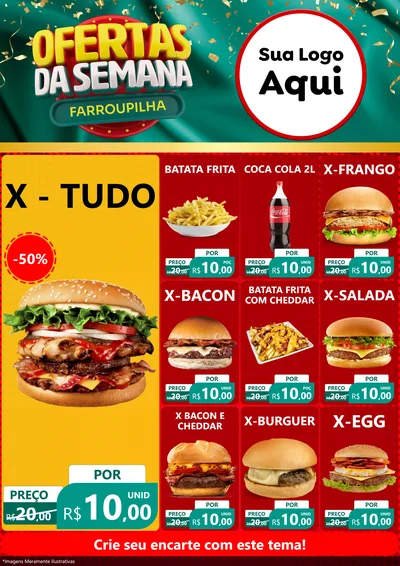 Modelo de Encarte para Encarte A4 Vertical com o tema Ofertas da Semana Farroupilha para Hamburgueria