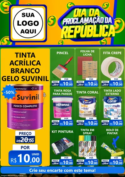 Modelo de Encarte para Encarte A4 Vertical com o tema Dia Da Proclamação da República para Tintas e Ferramentas