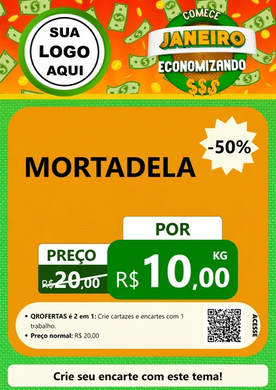 Modelo de Cartaz para Cartaz A4 Vertical com o tema Comece Janeiro Economizando para Frios e Laticínios