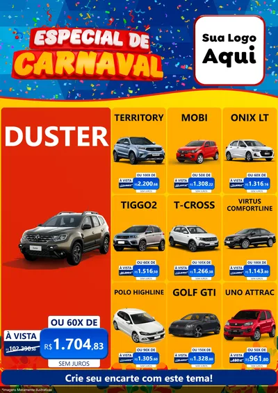 Modelo de Encarte para Encarte A4 Vertical com o tema Especial de Carnaval para Concessionaria de Carros