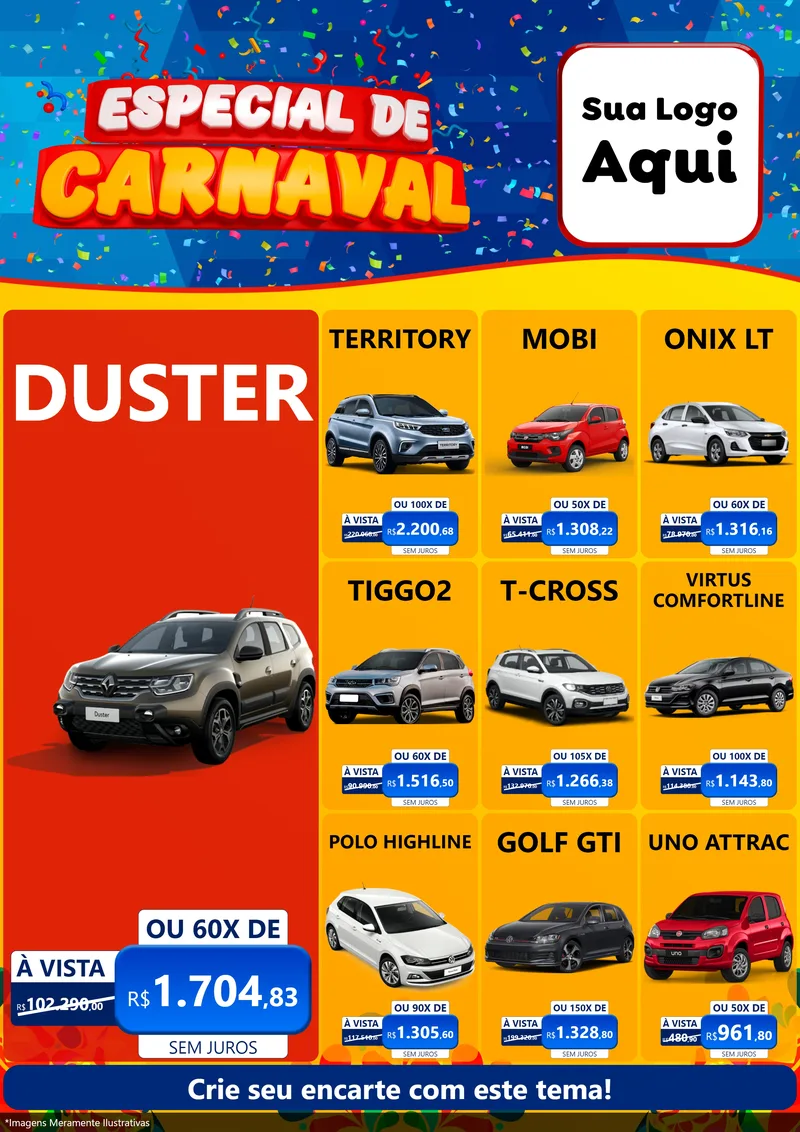 Modelo de Encarte para Encarte A4 Vertical com o tema Especial de Carnaval para Concessionaria de Carros