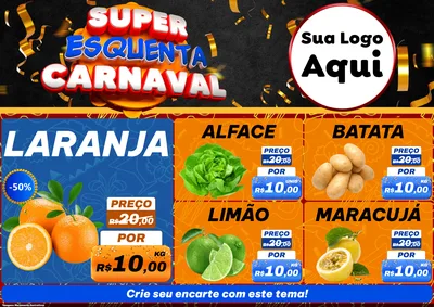 Modelo de Encarte para Encarte A4 Horizontal com o tema Super Esquenta de Carnaval para Hortifrúti