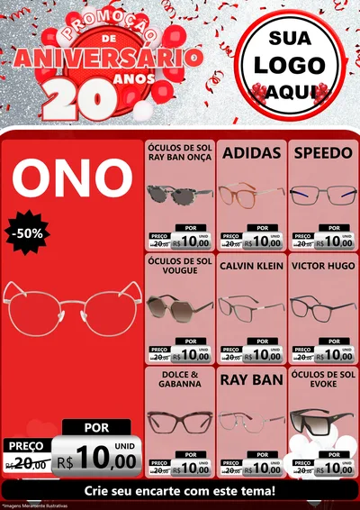 Modelo de Encarte para Encarte A4 Vertical com o tema Promoção de Aniversário - 20 Anos para Óticas