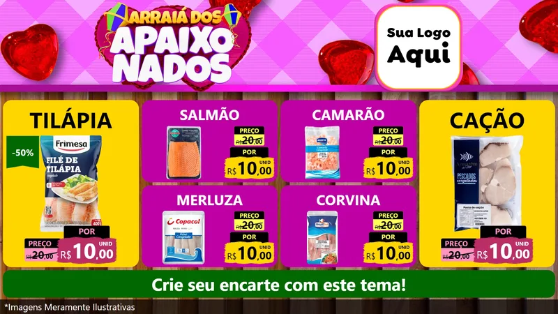 Modelo de TV para TV Horizontal com o tema Arraiá dos Apaixonados para Peixaria