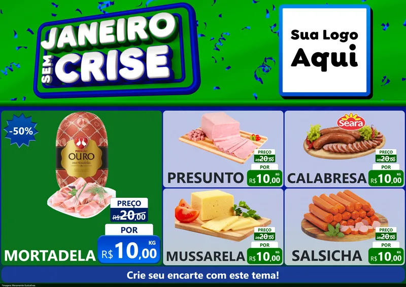 Modelo de Encarte para Encarte A4 Horizontal com o tema Janeiro Sem Crise para Frios e Laticínios