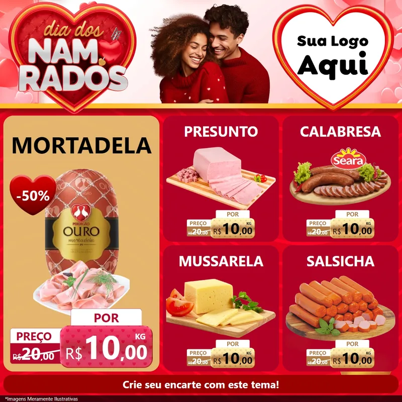 Modelo de Rede Social para Feed Facebook com o tema Dia dos Namorados para Frios e Laticínios