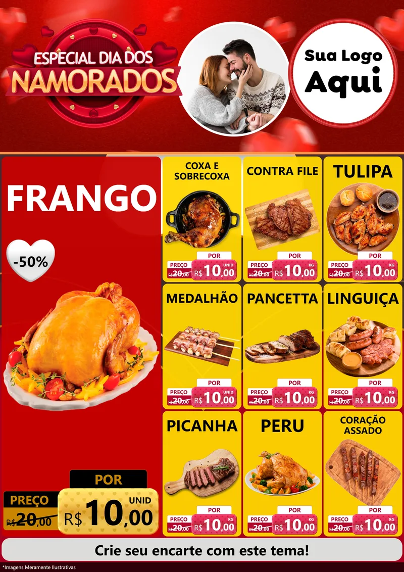 Modelo de Encarte para Encarte A4 Vertical com o tema Especial Dia Dos Namorados para Assados