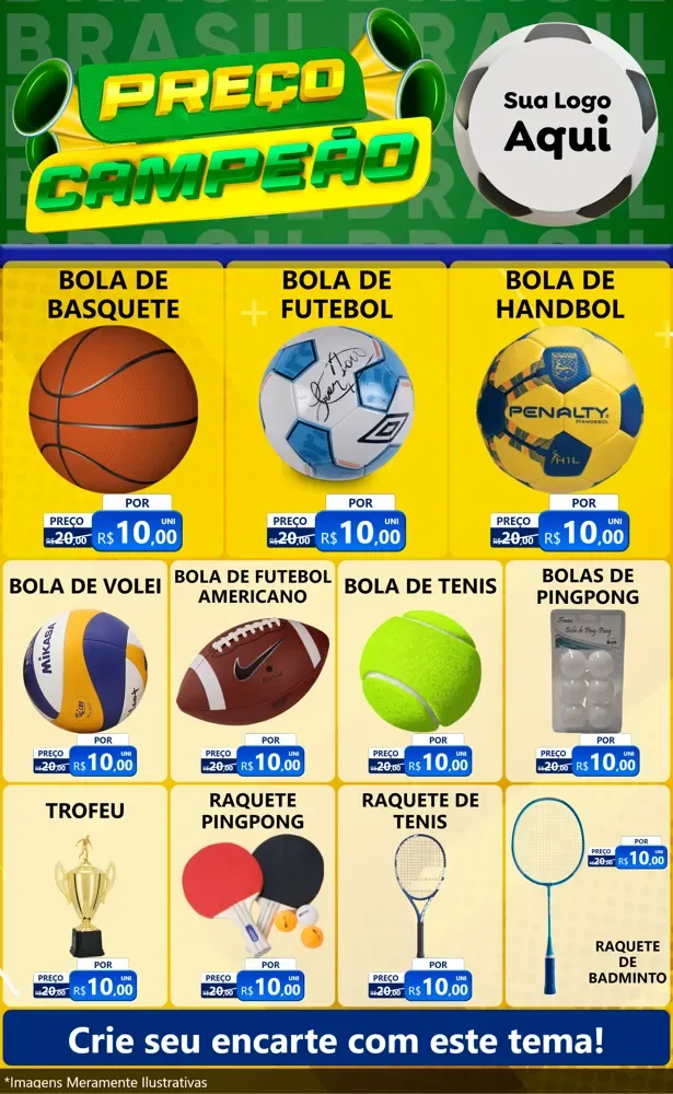 Modelo de Encarte para Encarte Grande com o tema Preço Campeão - Copa para Artigos Esportivos