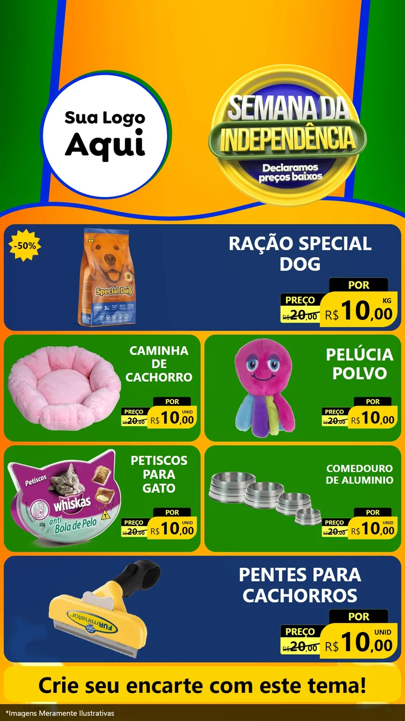 Modelo de TV para TV Vertical com o tema Semana da Independência Declaramos Preços Baixos para Pet Shop