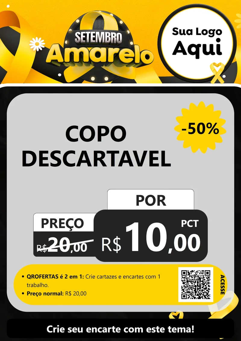 Modelo de Cartaz para Cartaz A4 Vertical com o tema Setembro Amarelo para Embalagens