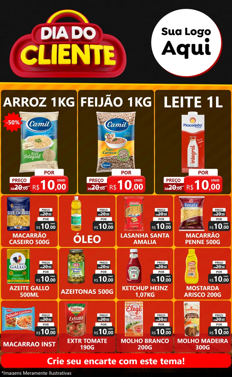 Modelo de Encarte para Encarte Grande com o tema Dia do Cliente para Supermercado