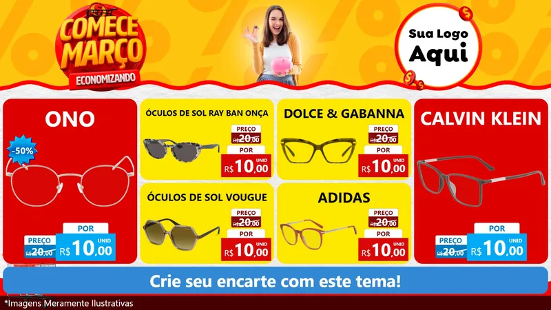 Modelo de TV para TV Horizontal com o tema Comece Março Economizando para Óticas