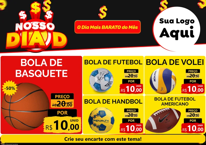 Modelo de Encarte para Encarte A4 Horizontal com o tema Nosso Dia D para Artigos Esportivos