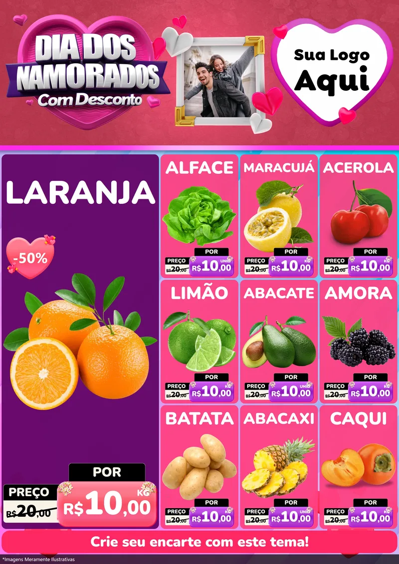 Modelo de Encarte para Encarte A4 Vertical com o tema Dia Dos Namorados Com Desconto para Hortifrúti