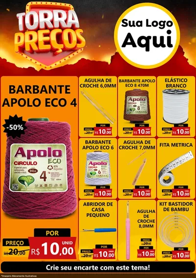 Modelo de Encarte para Encarte A4 Vertical com o tema Torra Preços para Armarinho e Aviamentos