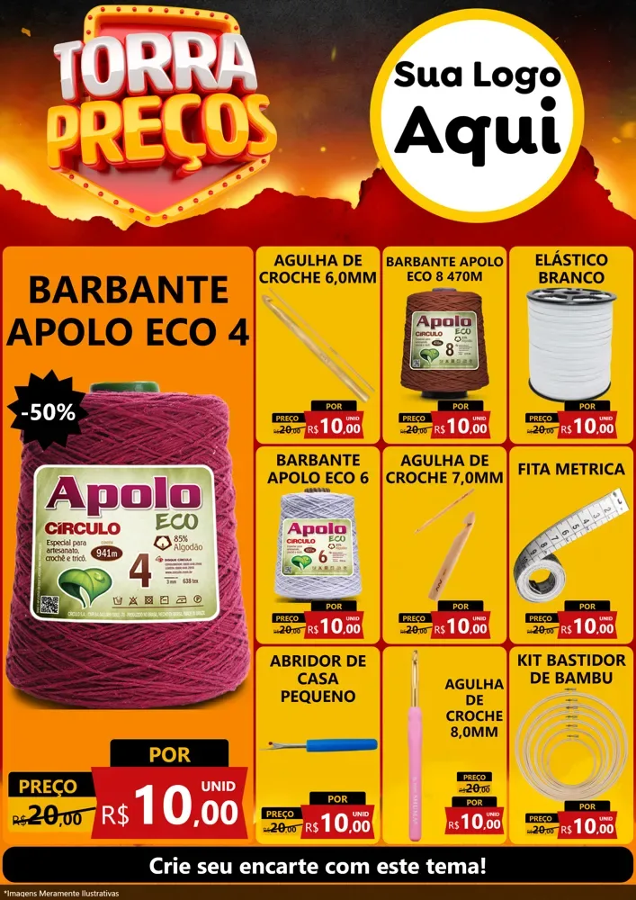 Modelo de Encarte para Encarte A4 Vertical com o tema Torra Preços para Armarinho e Aviamentos