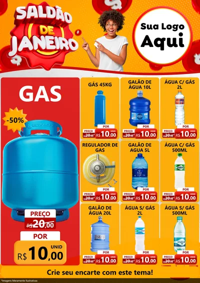 Modelo de Encarte para Encarte A4 Vertical com o tema Saldão de Janeiro para Água e gás