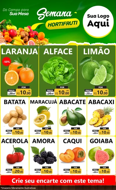 Modelo de Encarte para Encarte Grande com o tema Semana hortifruti para Hortifrúti