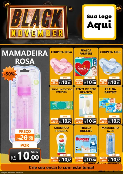 Modelo de Encarte para Encarte A4 Vertical com o tema Black November para Bebês
