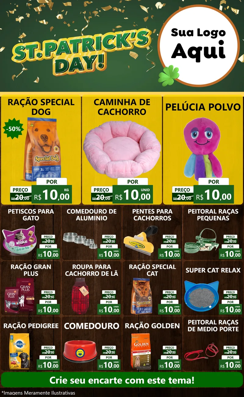 Modelo de Encarte para Encarte Grande com o tema St Patriks Day para Pet Shop