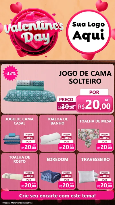 Modelo de Rede Social para Stories com o tema Valentine's Day para Cama, Mesa e Banho
