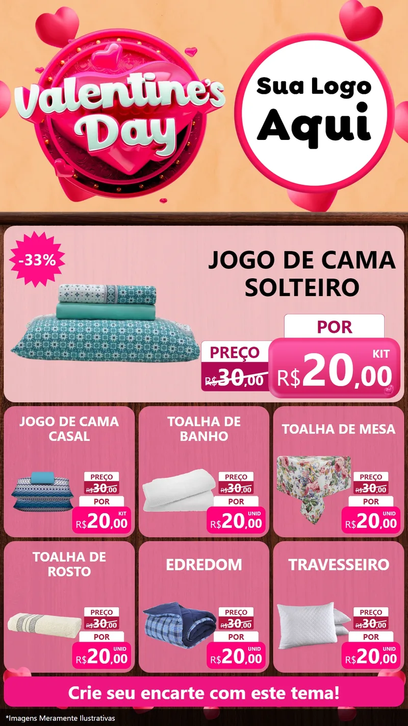 Modelo de Rede Social para Stories com o tema Valentine's Day para Cama, Mesa e Banho