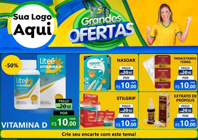 Modelo de Encarte para Encarte A4 Horizontal com o tema Grandes Ofertas para Farmácia