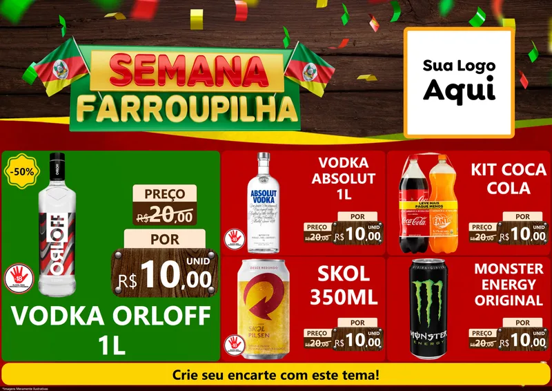 Modelo de Encarte para Encarte A4 Horizontal com o tema Semana Farroupilha para Distribuidora de bebidas