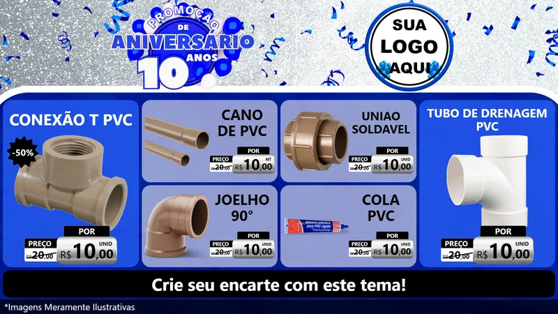 Modelo de TV para TV Horizontal com o tema Promoção de Aniversário - 10 Anos para Tubos e conexões