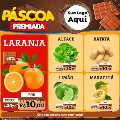 Modelo de Rede Social para Feed Facebook com o tema Páscoa Premiada para Hortifrúti
