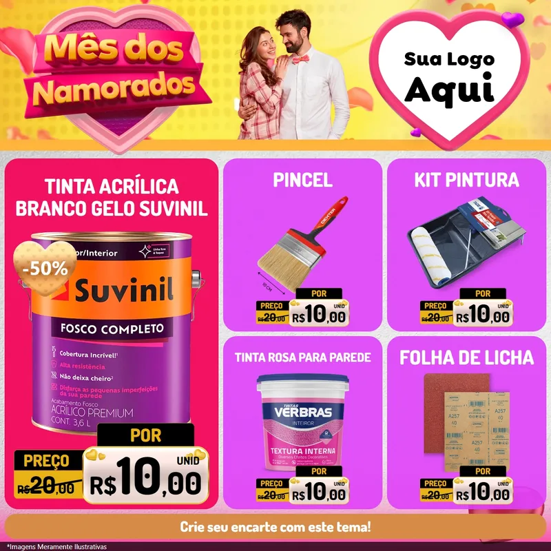 Modelo de Rede Social para Feed Facebook com o tema Mês dos Namorados para Tintas e Ferramentas