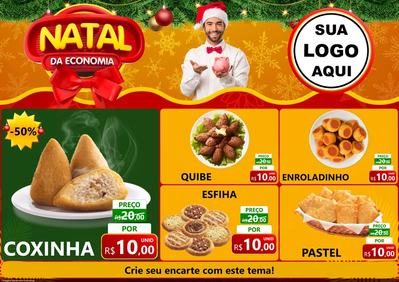 Modelo de Encarte para Encarte A4 Horizontal com o tema Natal da Economia para Salgadaria