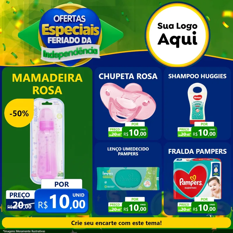 Modelo de Rede Social para Feed Facebook com o tema Ofertas Especiais Feriado da Independência para Bebês