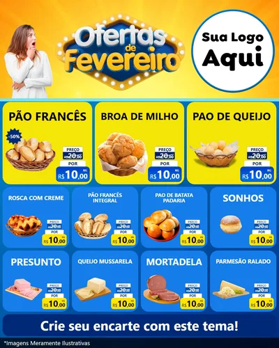 Modelo de Rede Social para Feed Instagram com o tema Ofertas de Fevereiro para Padaria