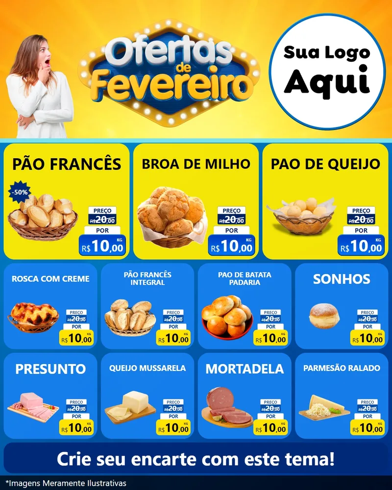 Modelo de Rede Social para Feed Instagram com o tema Ofertas de Fevereiro para Padaria