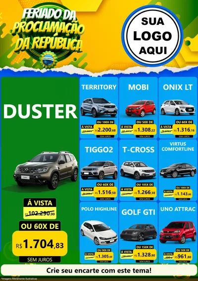 Modelo de Encarte para Encarte A4 Vertical com o tema Feriado da Proclamação da República para Concessionaria de Carros