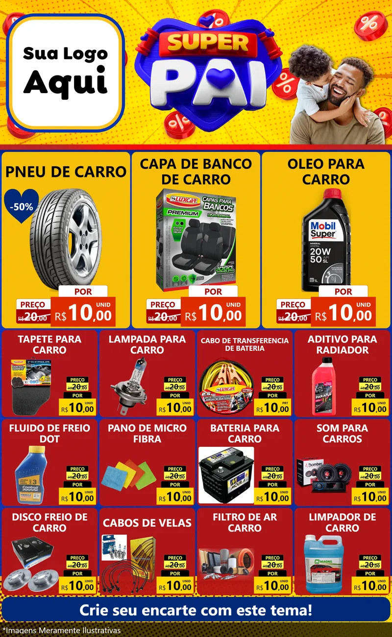Modelo de Encarte para Encarte Grande com o tema Super Pai para Auto peças