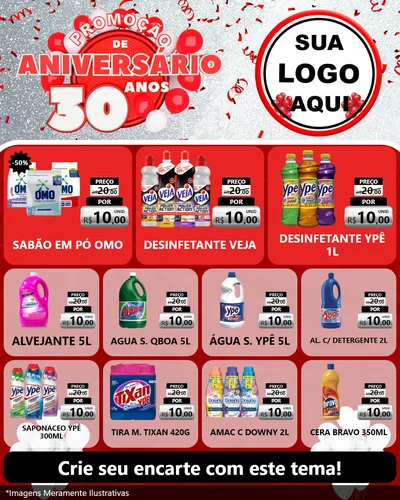 Modelo de Rede Social para Feed Instagram com o tema Promoção de Aniversário - 30 Anos para Produtos de Limpeza
