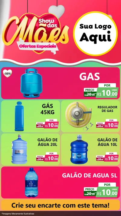 Modelo de TV para TV Vertical com o tema Show das Mães - Ofertas Especiais para Água e gás
