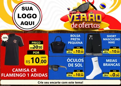 Modelo de Encarte para Encarte A4 Horizontal com o tema Super Verão de Ofertas para Roupas e acessórios