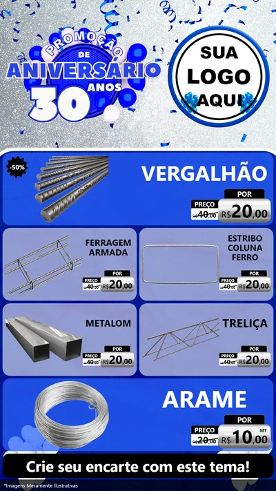 Modelo de TV para TV Vertical com o tema Promoção de Aniversário - 30 Anos para Ferragens