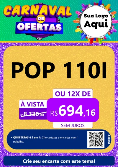 Modelo de Cartaz para Cartaz A4 Vertical com o tema Carnaval de Ofertas para Concessionaria de Motos