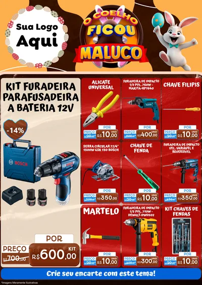 Modelo de Encarte para Encarte A4 Vertical com o tema O Coelho Ficou Maluco - Páscoa para Maquinas e Ferramentas